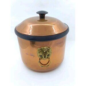 MCM Unique Vtg Coppercraft Guild Copper Ice Bucket Brass Lion Head Handles READ